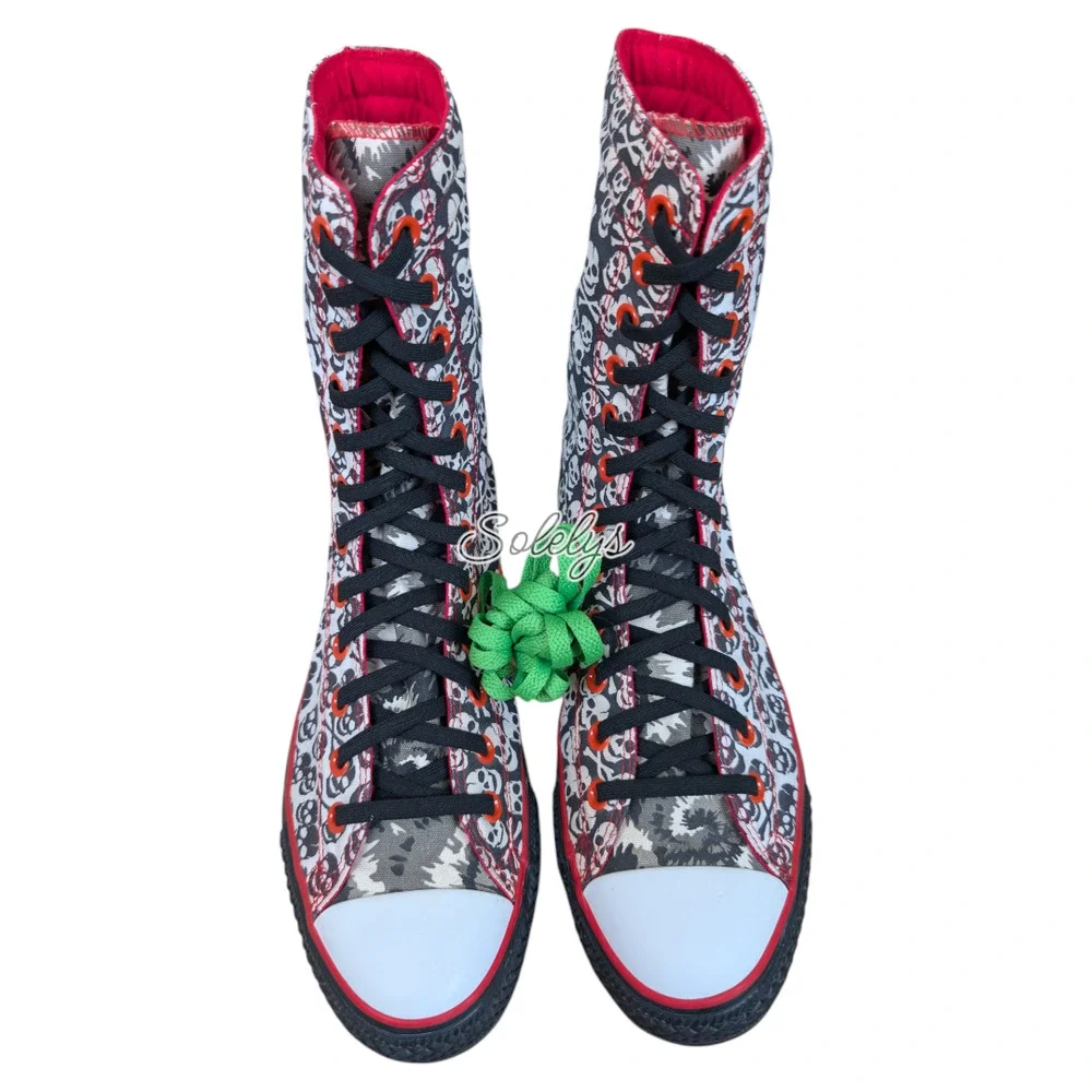 Converse 2011 XHI Calf High Custom Skull Tie Dye Black Red Sneaker M9.5 W11.5 - Picture 10 of 11